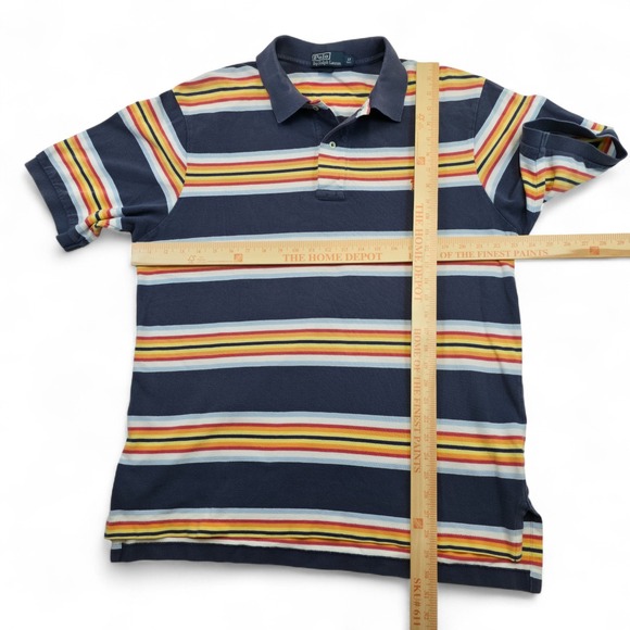 Polo Ralph Lauren Striped Polo Shirt L Tall Orange Pony Logo Cotton Casual Retro - Picture 6 of 6